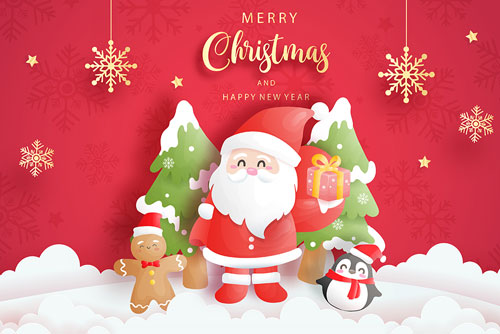 وکتور ویژه کریسمس بابانوئل کارتونی به همراه هدایای کریسمس قابل ویرایش